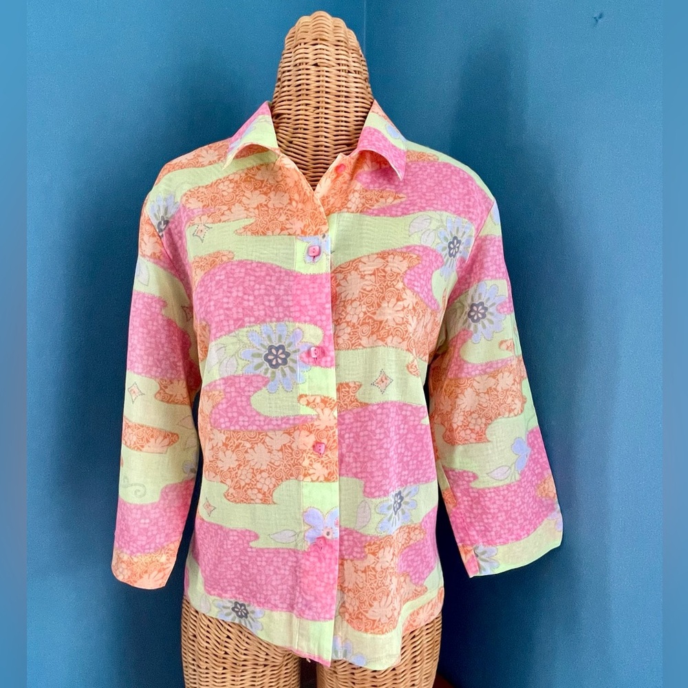 Sigrid Olsen Sport Lightweight Sheet Cotton Blouse. Size Petite Large.